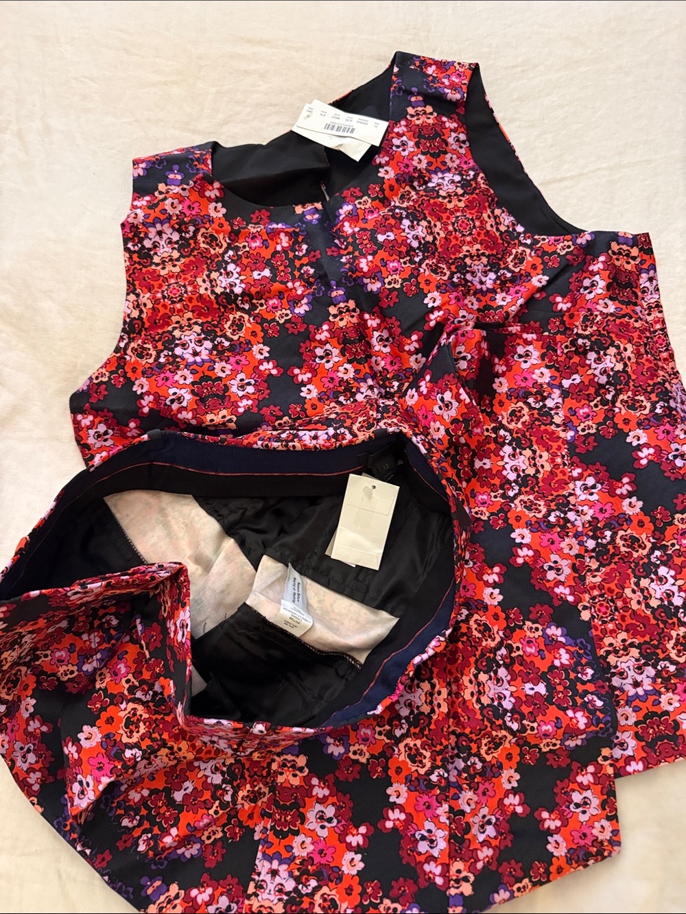 J.Crew NWT collection set Shell Top & pants Black with Red Pink Black size 12